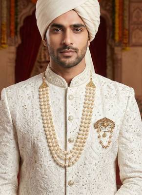   groom sherwani necklace moti mala layered for wedding | groom mala with brooch set 6