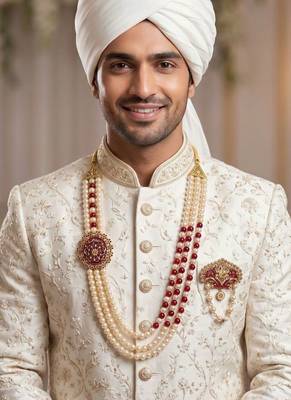 Beaded Layered Dulha Moti Mala With Brooch 6