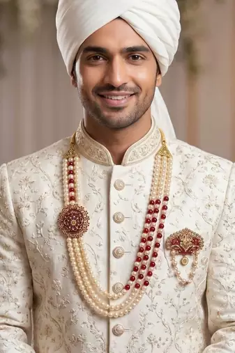 Beaded Layered Dulha Moti Mala With Brooch
