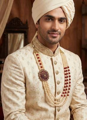  pearl beads dulha groom sherwani mala for   for wedding | layered mala | perfect for groom 6