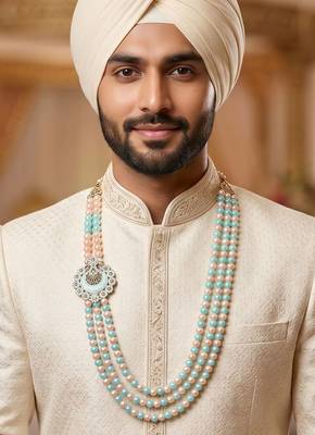   pearl beads dulha groom sherwani mala for   for wedding | layered mala | perfect for groom 5