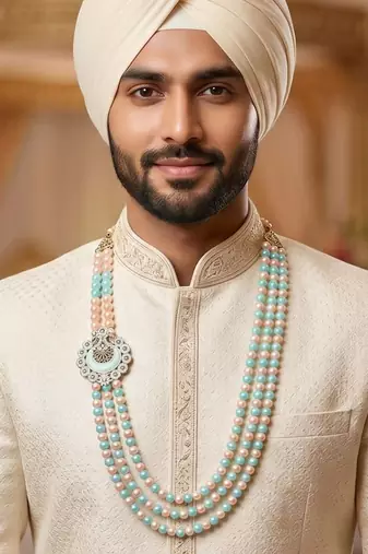   pearl beads dulha groom sherwani mala for   for wedding | layered mala | perfect for groom