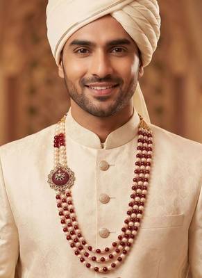   pearl beads dulha groom sherwani mala for   for wedding | layered mala | perfect for groom 6
