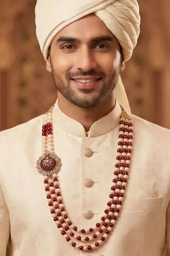   pearl beads dulha groom sherwani mala for   for wedding | layered mala | perfect for groom