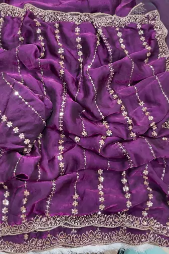 Magenta Color  embroidery And sequence work Satin Saree