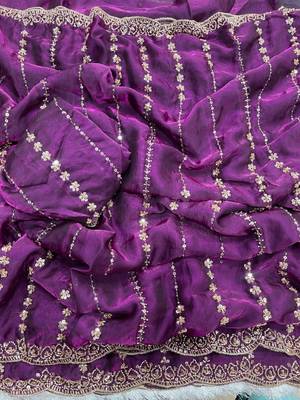Magenta Color  embroidery And sequence work Satin Saree 4