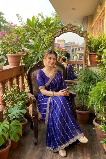 Purple Color  embroidery And sequence work Satin Saree