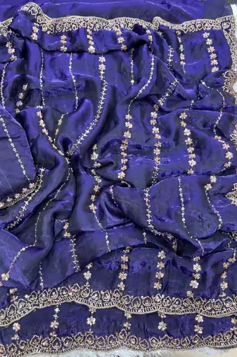 Purple Color  embroidery And sequence work Satin Saree