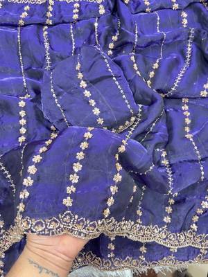 Purple Color  embroidery And sequence work Satin Saree 4