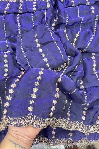 Purple Color  embroidery And sequence work Satin Saree
