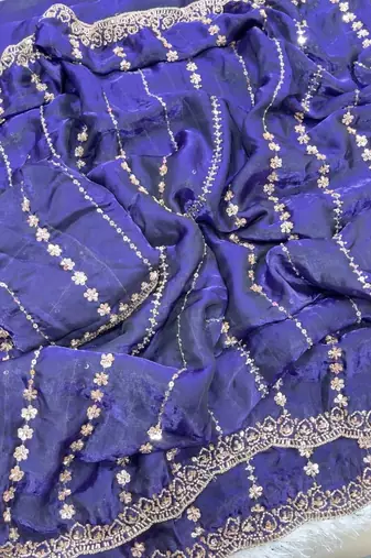 Purple Color  embroidery And sequence work Satin Saree