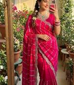 Rani pink Color  embroidery And sequence work Satin Saree