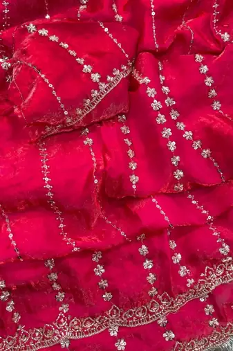 Rani pink Color  embroidery And sequence work Satin Saree