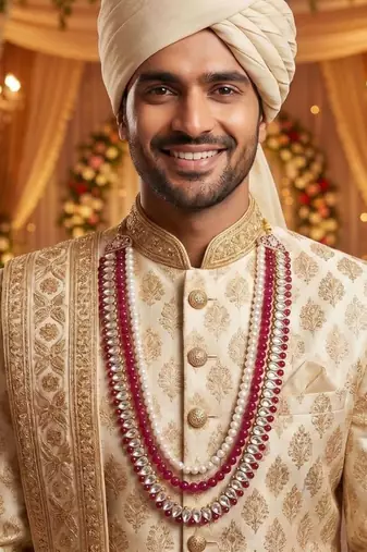  pink Beaded layered dulha moti mala