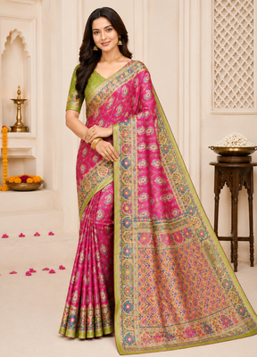 Pink Silk Blend Saree with Blouse 1