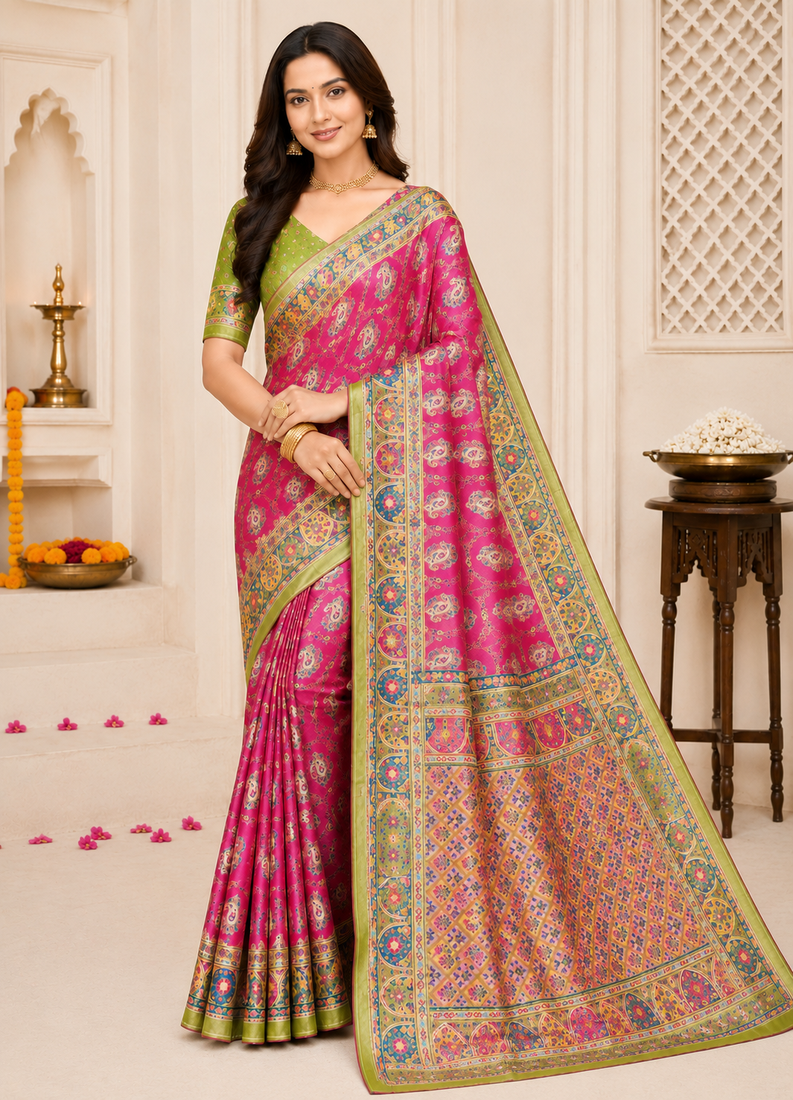 Pink Silk Blend Saree with Blouse