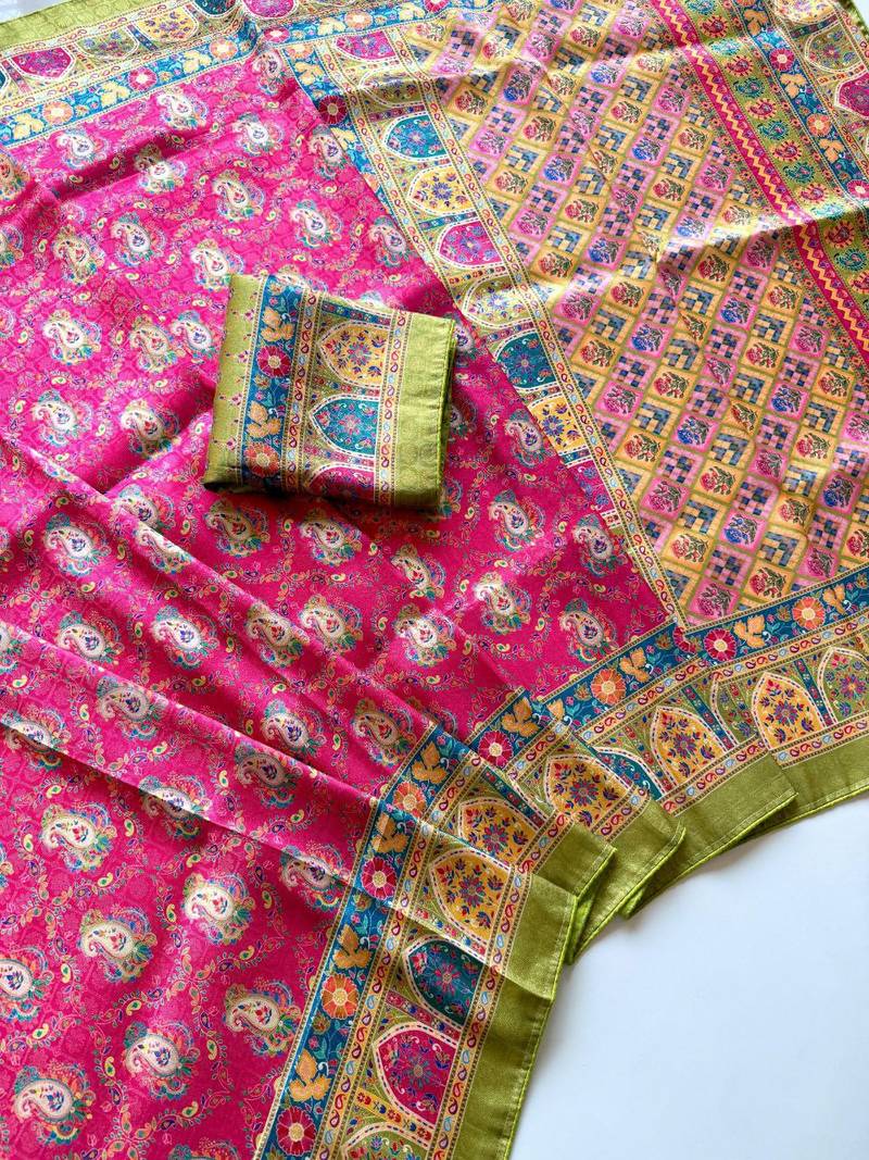 Pink Silk Blend Saree with Blouse