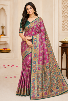 Purple Color Silk Blend Saree With Blouse 1