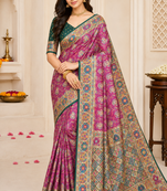 Purple Color Silk Blend Saree With Blouse