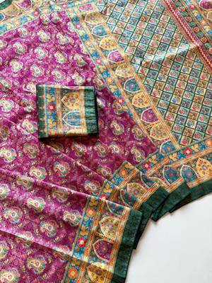 Purple Color Silk Blend Saree With Blouse 2