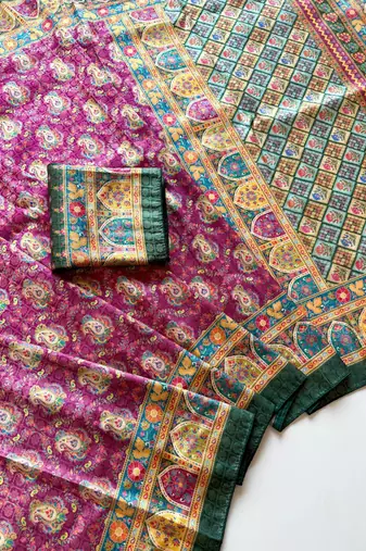 Purple Color Silk Blend Saree With Blouse