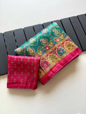 Teal Pashmina Printing Silk Blend Saree With Blouse 3