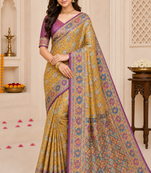 Yellow Color Silk Blend Saree with Blouse