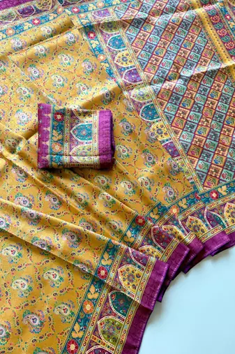 Yellow Color Silk Blend Saree with Blouse