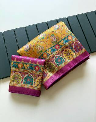 Yellow Color Silk Blend Saree with Blouse 3