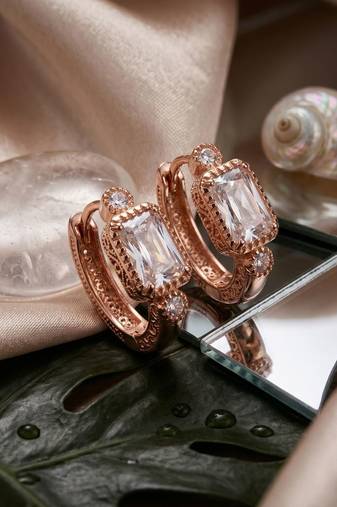 Rose Plated Trendy Bali Huggie Earrings For Wo  And Girls