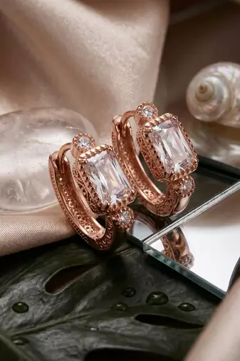 Rose Plated Trendy Bali Huggie Earrings For Wo  And Girls