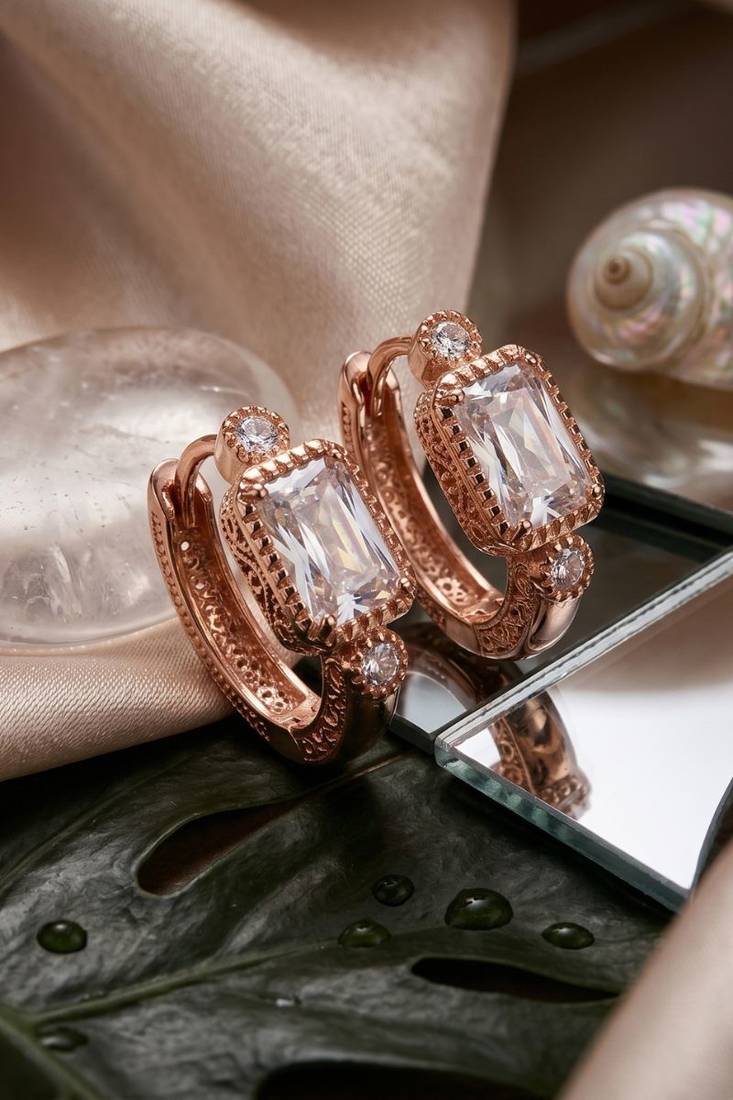 Rose Plated Trendy Bali Huggie Earrings For Wo  And Girls