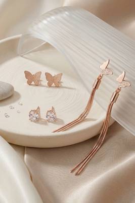 Wo  Set of 3 Rose-Gold-Plated Pear-Beaded Earrings  7