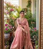 Light Pink Color embroidery And sequence Work  chiffon Saree