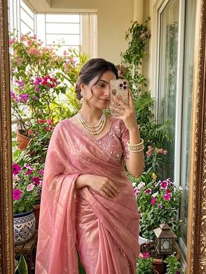 Light Pink Color embroidery And sequence Work  chiffon Saree 2