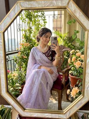 Lavender Color embroidery And sequence Work  chiffon Saree 1