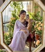 Lavender Color embroidery And sequence Work  chiffon Saree