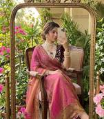 Onion Pink Color embroidery And sequence Work  chiffon Saree