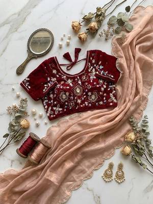 Peach Color embroidery And sequence Work  chiffon Saree 3