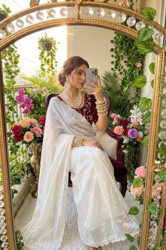White Color embroidery And sequence Work  chiffon Saree