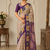 Cream-Purple Silk Blend Saree with Blouse