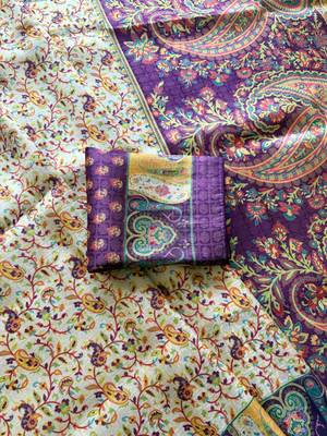 Cream-Purple Silk Blend Saree with Blouse 3