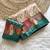 Cream-Teal Silk Blend Saree with Blouse
