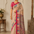 Cream-Red Silk Blend Saree with Blouse
