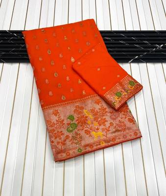Orange Color georgettete Saree With Blouse 3
