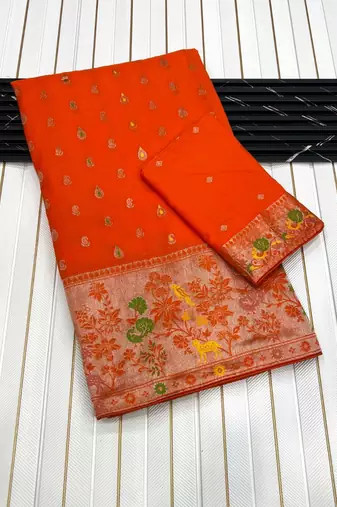 Orange Color Georgette Saree With Blouse