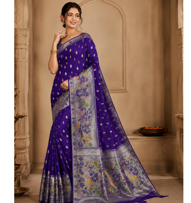Purple Banarasi Khaddi Crepe Georgette Saree with Blouse 1