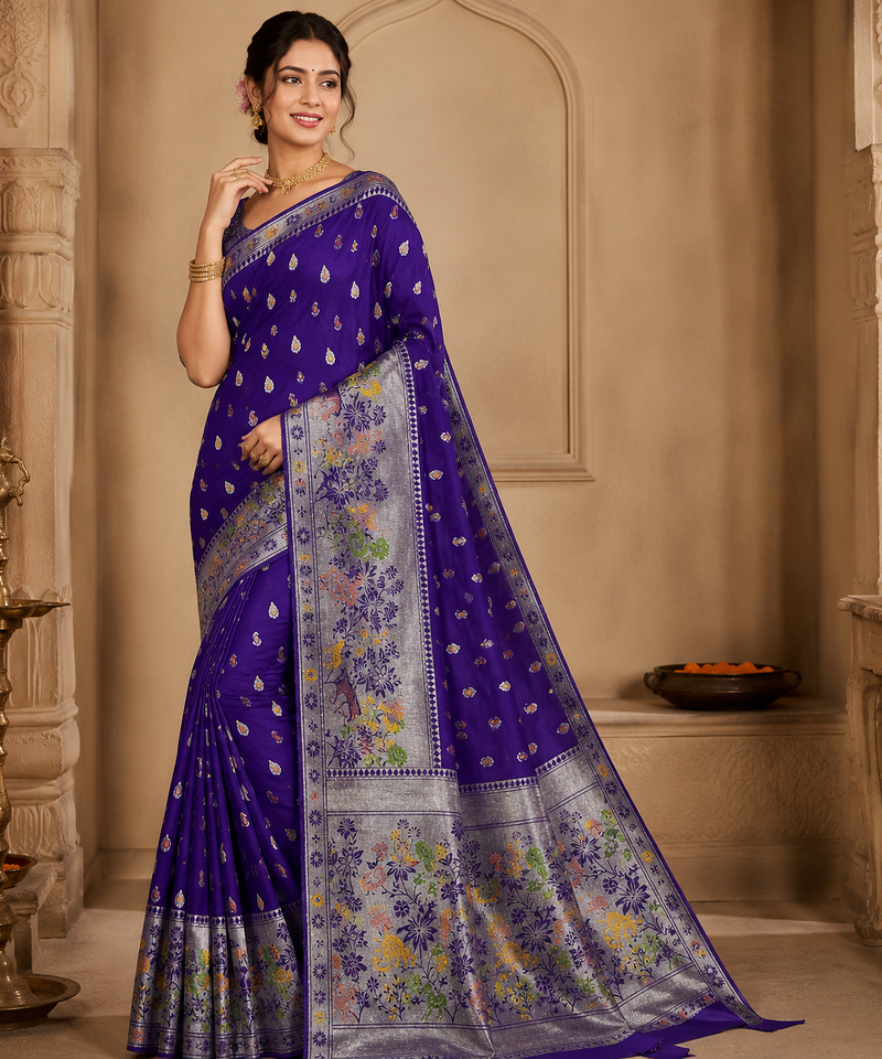 Purple Banarasi Khaddi Crepe Georgette Saree with Blouse