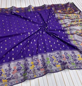 Purple Banarasi Khaddi Crepe Georgette Saree with Blouse 2