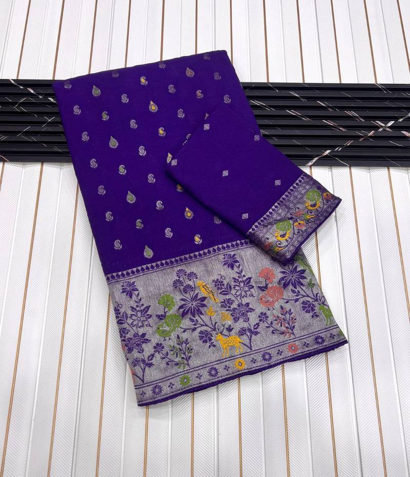 Purple Banarasi Khaddi Crepe Georgette Saree with Blouse
